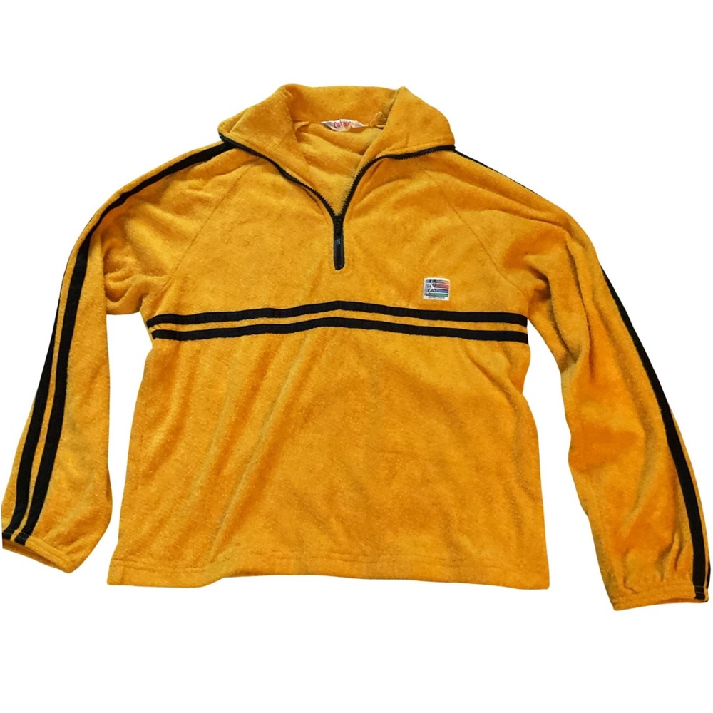 50s Vintage Catalina California Terry Cloth 1/4 Zip Pullover Yellow Mens M